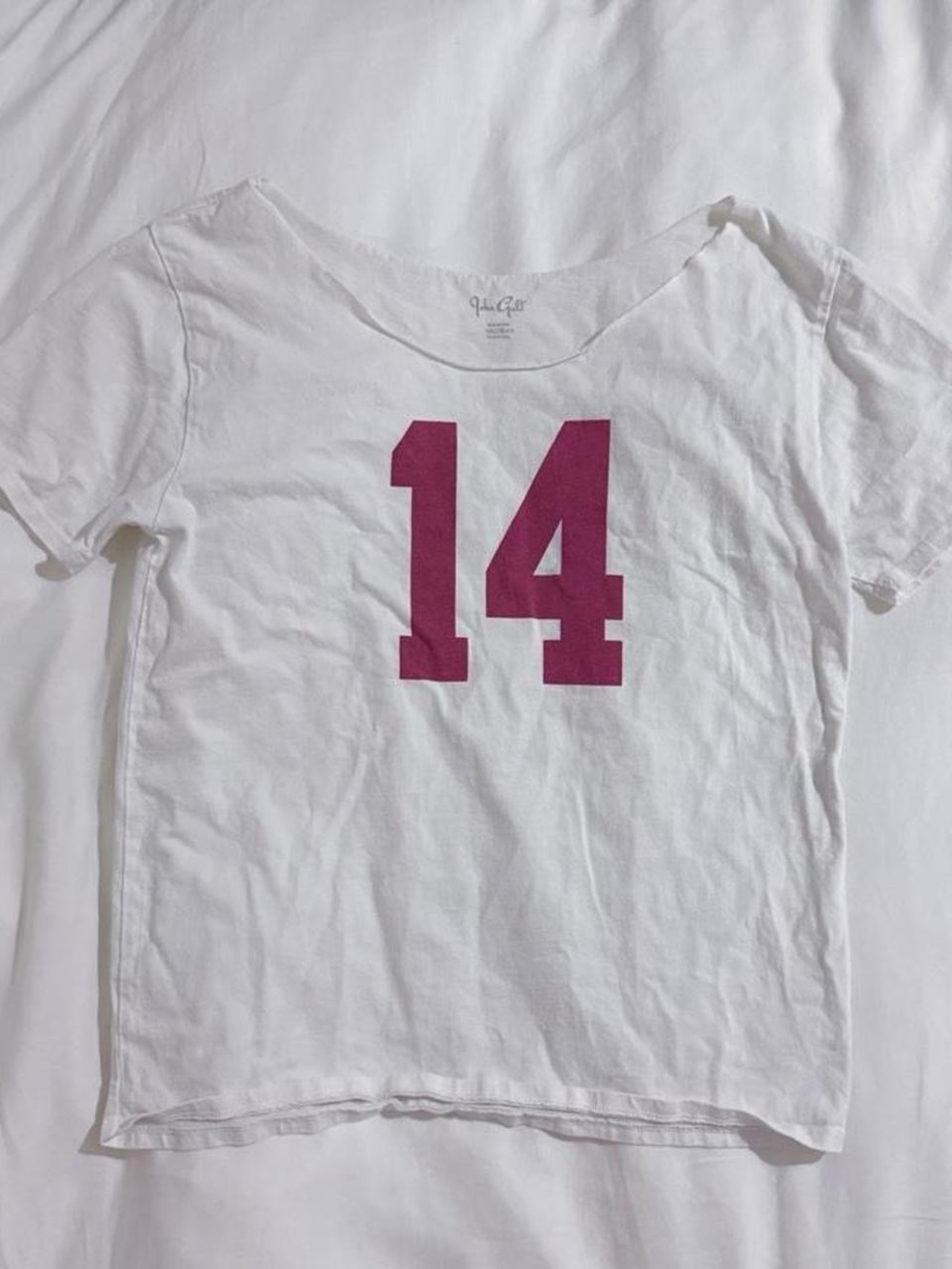Brandy Melville red & white 14 off-the-shoulder graphic top